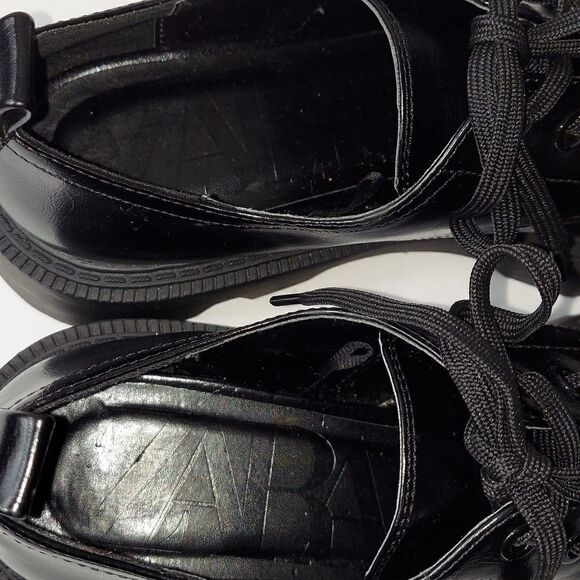 Zara Black Patent Platform Derby Shoe Sz 10 - Picture 7 of 13
